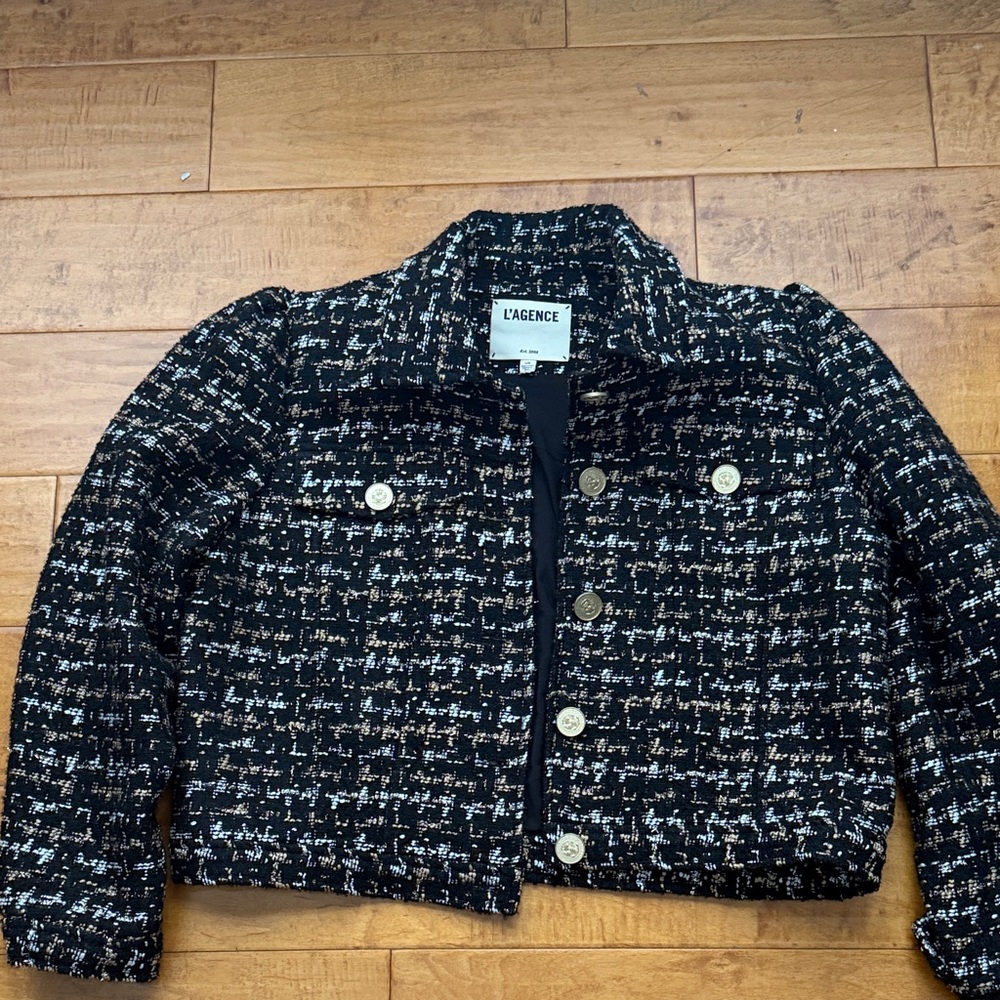 L'AGENCE Black and Gold Crop Blazer